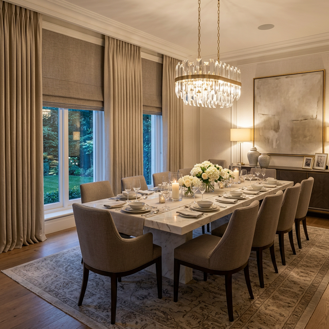 Comedor con cortinas Panel Japonés